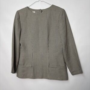 David Warren Vintage Houndstooth Button Back Blouse Top Black White Size 6